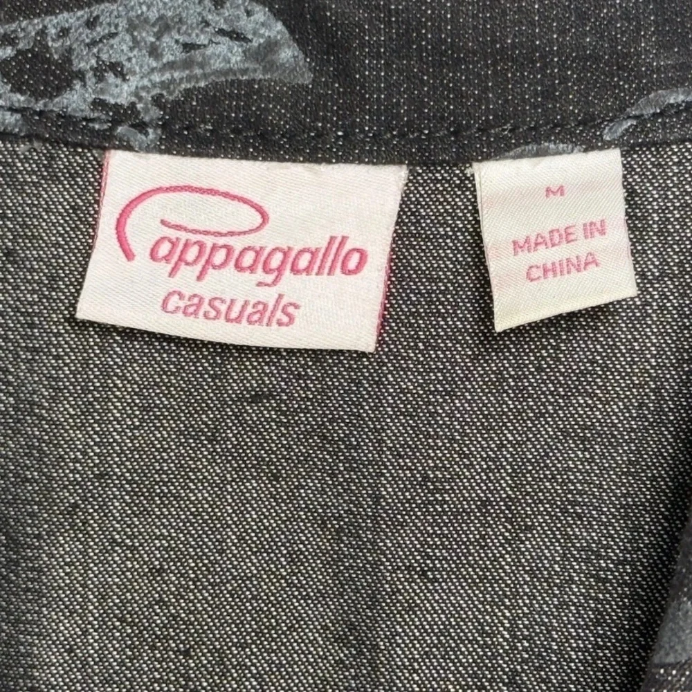 Women's Black Denim Gray Floral Button Front Jacket Coat Size Med M Pappagallo - Picture 3 of 7